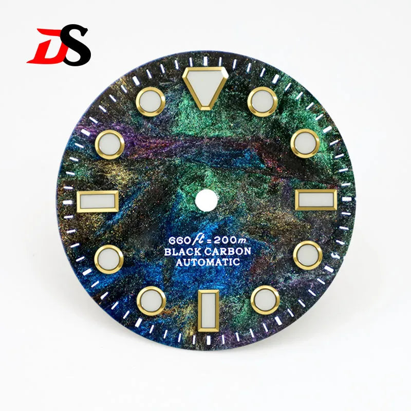 No Date Lava Texture Carbon Fiber Dial Rich Color Blue Lume for NH35 Movement 28.5mm