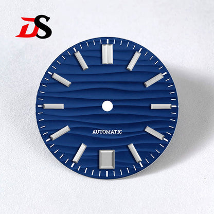 28.5mm Dial Wave Texture No Lume 6 O'clock Date Blue Lume NH35NH36