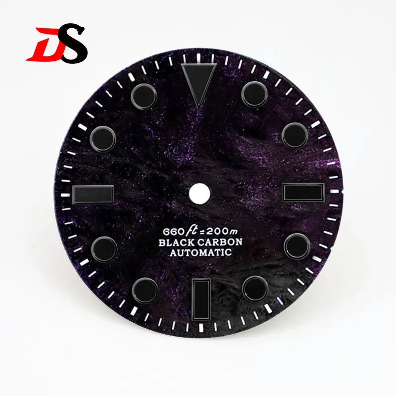 28.5mm Dial YM Index Rich Color Texture Carbon Fiber Dial Black Lume for NH35 Movement No date/3o'clock date