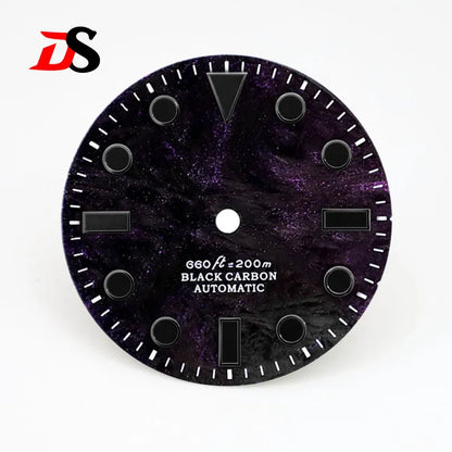 28.5mm Dial YM Index Rich Color Texture Carbon Fiber Dial Black Lume for NH35 Movement No date/3o'clock date