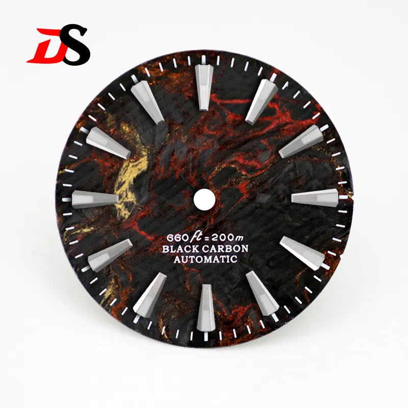 28.5mm Rich Color Lava Texture Carbon Fiber Dial BGW9 C3 Lume for NH35 Movement No date