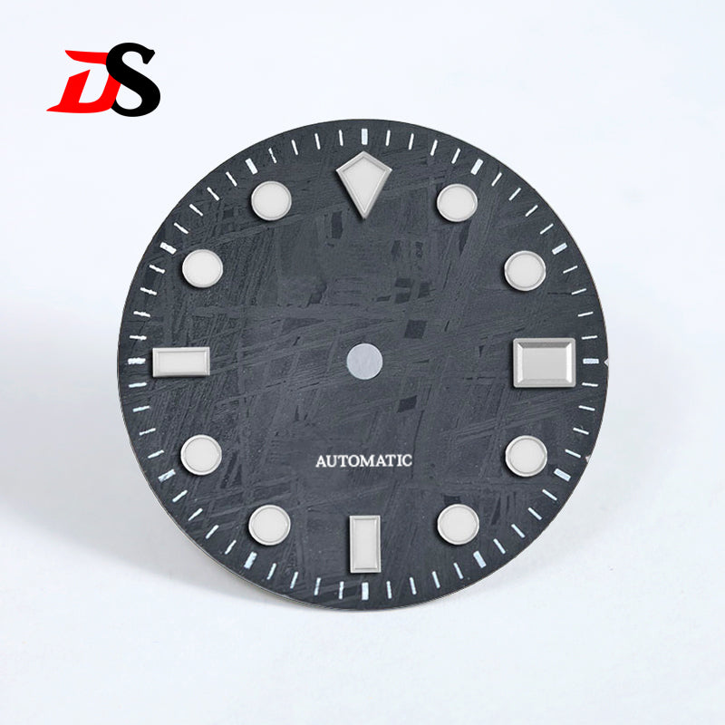 Natural Black Meteorite Automatic Dial Blue-green Lume NH35NH36 28.5mm