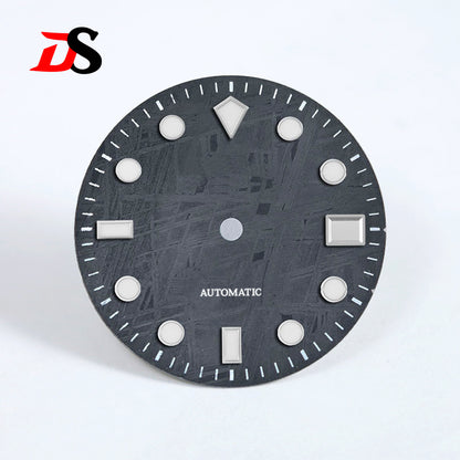 Natural Black Meteorite Automatic Dial Blue-green Lume NH35NH36 28.5mm
