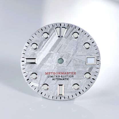 Natural Grey Meteorite Dial Blue Green Lume NH35NH36 28.5mm