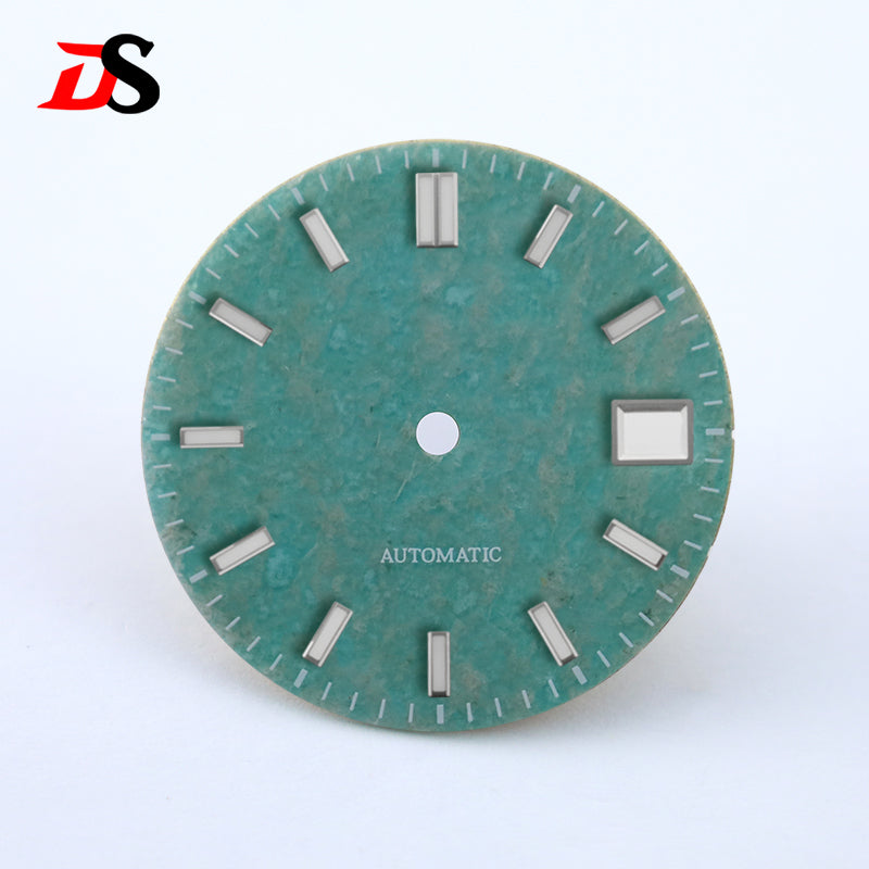 NH35 Dial Tianhe Jade 28.5mm White Tick Mark NH38 Movement Stone No Date Blue Lume/no Lume