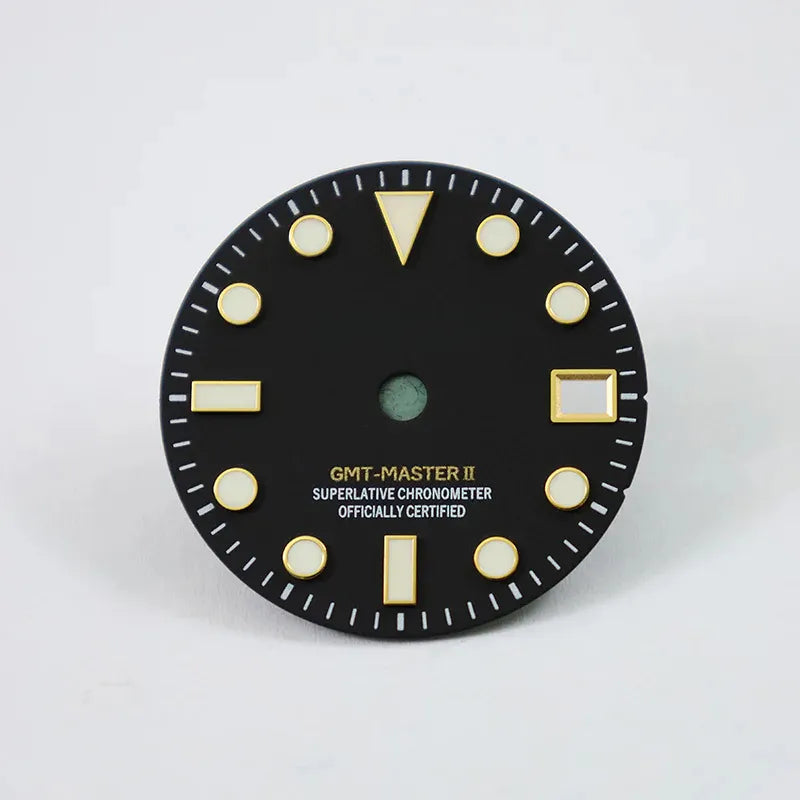 Matte Black Dial Blue Lume NH34 GMT Movement Mod 28.5mm