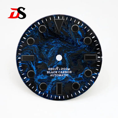 28.5mm Dial YM Index Rich Color Texture Carbon Fiber Dial Black Lume for NH35 Movement No date/3o'clock date