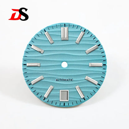 28.5mm Wave Dial No Lume NH35 Dial Blue Lume 3 O'clock/6 O'clock/no Date
