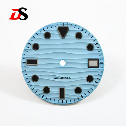 Wave Dial 28.5mm Black Lume Dark Green Glow NH35 Movement 3 O'clock Date