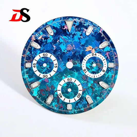 29.5mm Ice Crystal Titanium Dial Suitable for VK63 Movement Blue Lume Watch Accessories