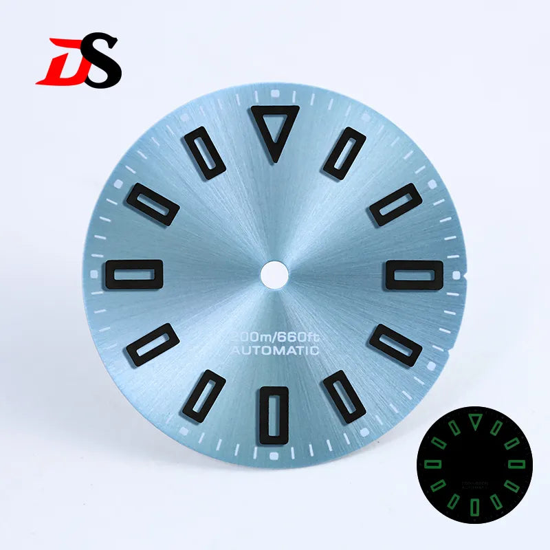 Matte 28.5mm Dial Hollow Index Dark Green Lume SKX007 for NH36 Movement 3 O'clock date/No Date Window