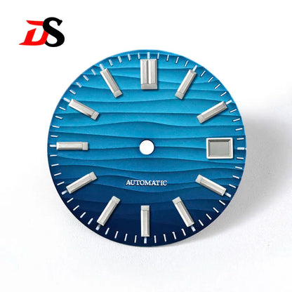 28.5mm Wave Dial No Lume NH35 Dial Blue Lume 3 O'clock/6 O'clock/no Date