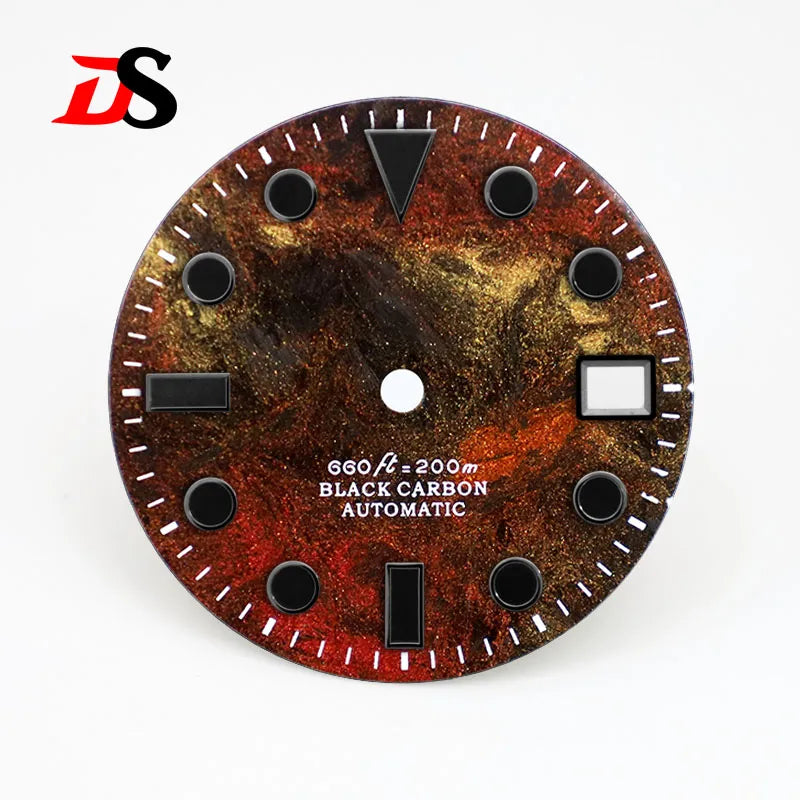 28.5mm Dial YM Index Rich Color Texture Carbon Fiber Dial Black Lume for NH35 Movement No date/3o'clock date