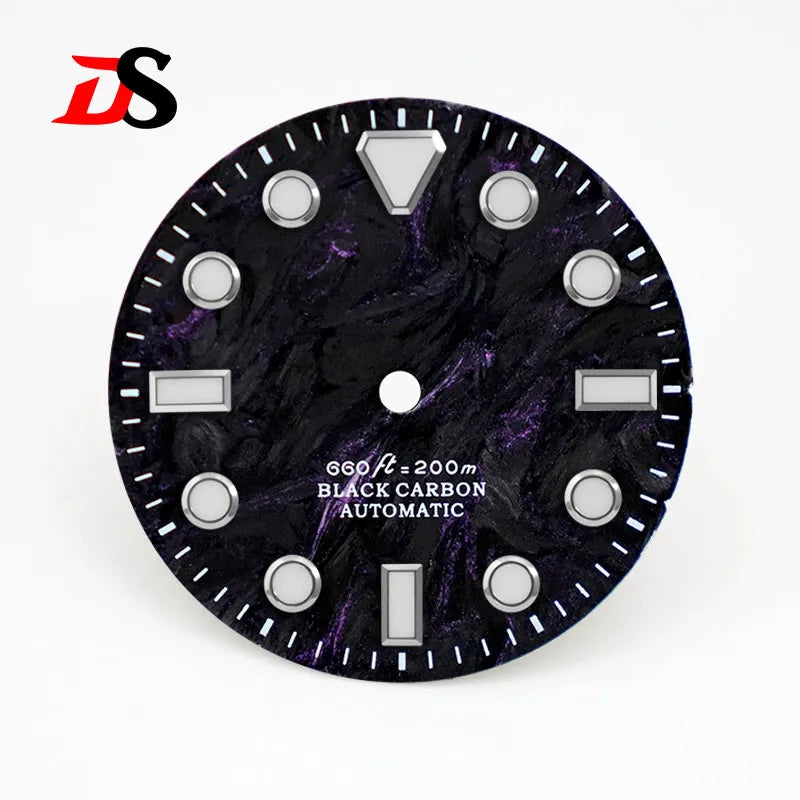 No Date Lava Texture Carbon Fiber Dial Rich Color Blue Lume for NH35 Movement 28.5mm
