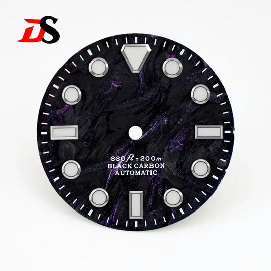 No Date Lava Texture Carbon Fiber Dial Rich Color Blue Lume for NH35 Movement 28.5mm