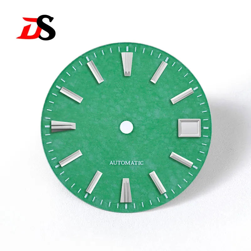 Natural 28.5mm Malay Jade Stone Dial No Lume NH35 NH38 Movement Blue Lume