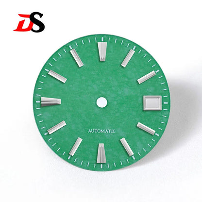 Natural 28.5mm Malay Jade Stone Dial No Lume NH35 NH38 Movement Blue Lume