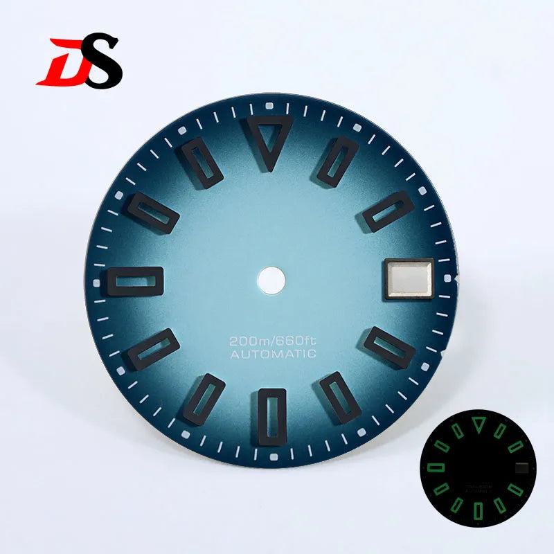 Matte 28.5mm Dial Hollow Index Dark Green Lume SKX007 for NH36 Movement 3 O'clock date/No Date Window