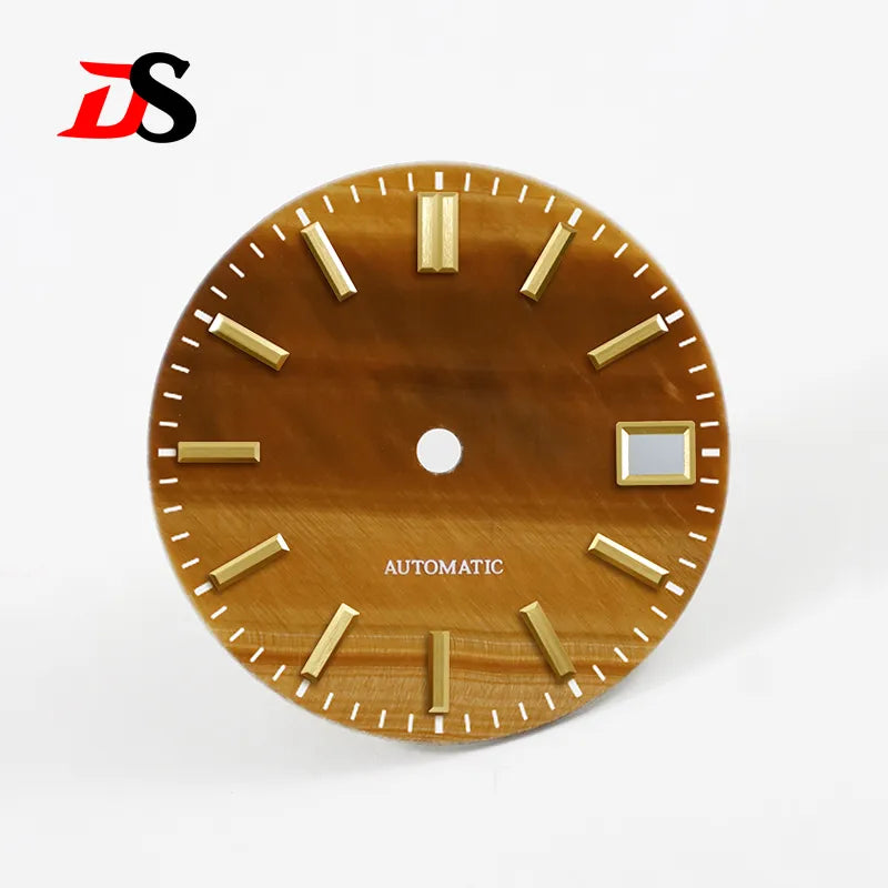 Natural Yellow Tiger's Eye Stone Modified Dial NH35 Blue Lume Support Custom Logo and Text Each Pattern Is Different