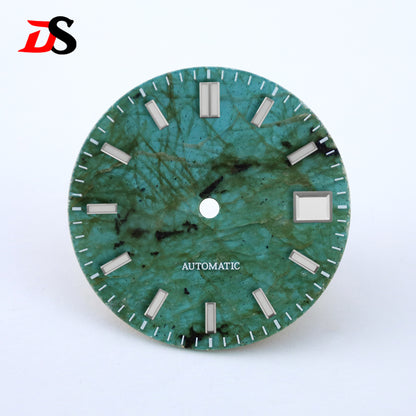 28.5mm Green Labradorite High Quality Dial No Lume NH38 Movement Stone Dial Date Blue Lume