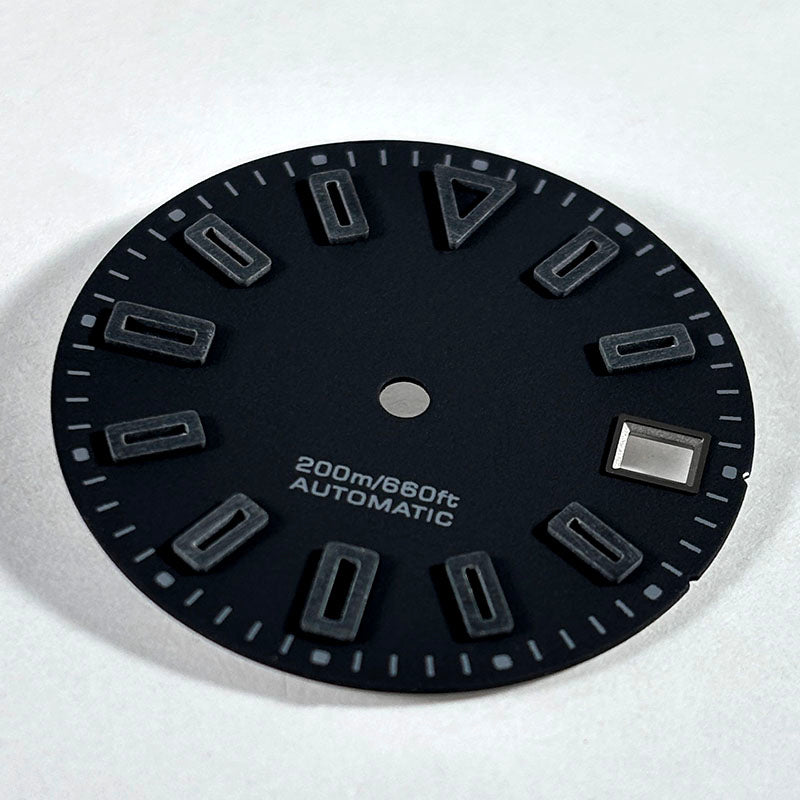 Matte 28.5mm Dial Hollow Index Dark Green Lume SKX007 for NH36 Movement 3 O'clock date/No Date Window