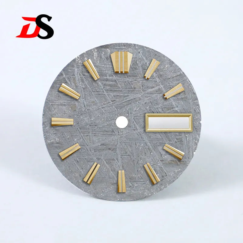 Natural 28.5mm Grey Meteorite Dial Day Date No Lume NH36 Movement No Tick Mark
