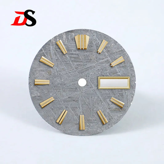 Natural 28.5mm Grey Meteorite Dial Day Date No Lume NH36 Movement No Tick Mark
