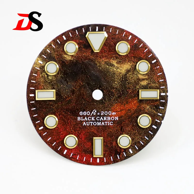 No Date Lava Texture Carbon Fiber Dial Rich Color Blue Lume for NH35 Movement 28.5mm