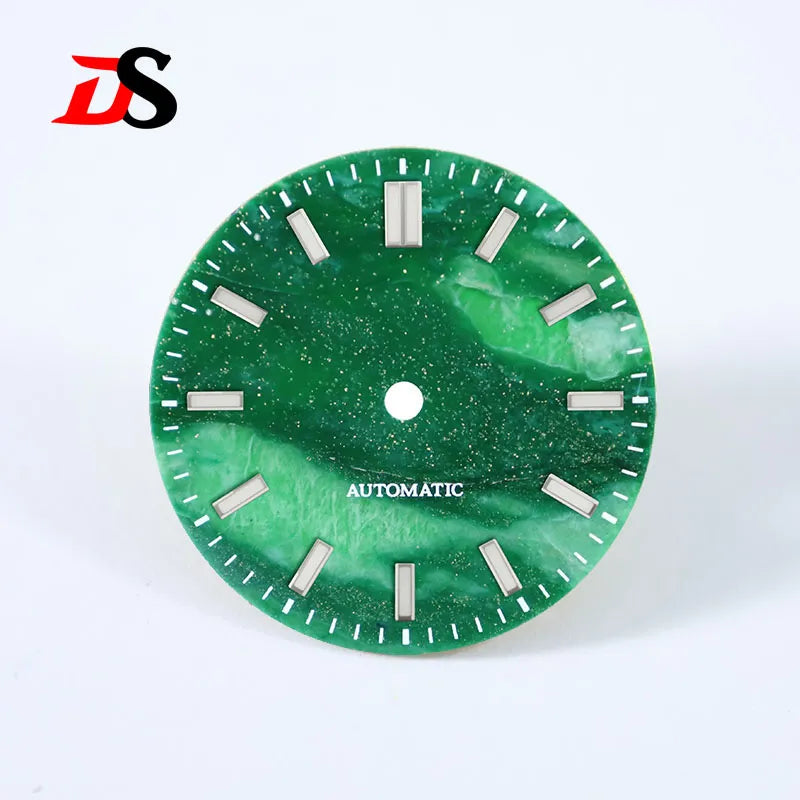 African Jade 28.5mm Dial No Lume NH38 Movement Date Blue Lume Stone Dial