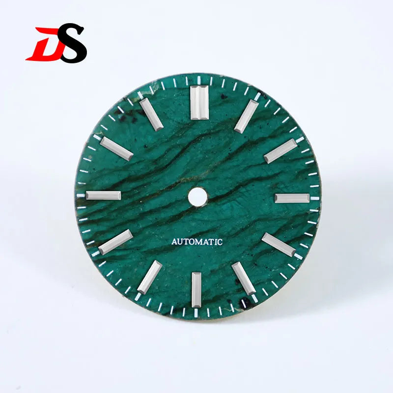No Date 28.5mm Green Labradorite High Quality No Lume NH38 Movement Stone Dial Blue Lume