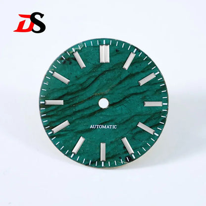 No Date 28.5mm Green Labradorite High Quality No Lume NH38 Movement Stone Dial Blue Lume
