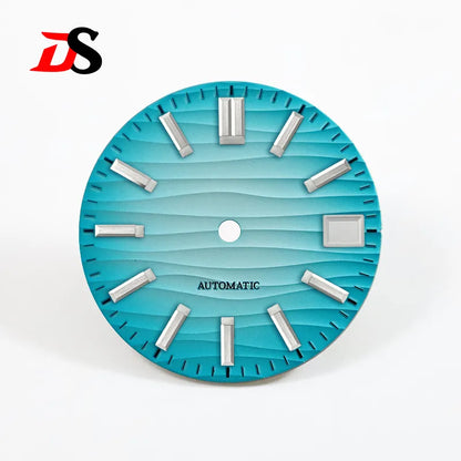 28.5mm Wave Dial No Lume NH35 Dial Blue Lume 3 O'clock/6 O'clock/no Date