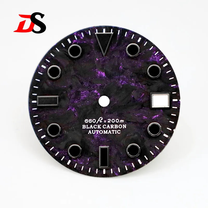 28.5mm Dial YM Index Rich Color Texture Carbon Fiber Dial Black Lume for NH35 Movement No date/3o'clock date