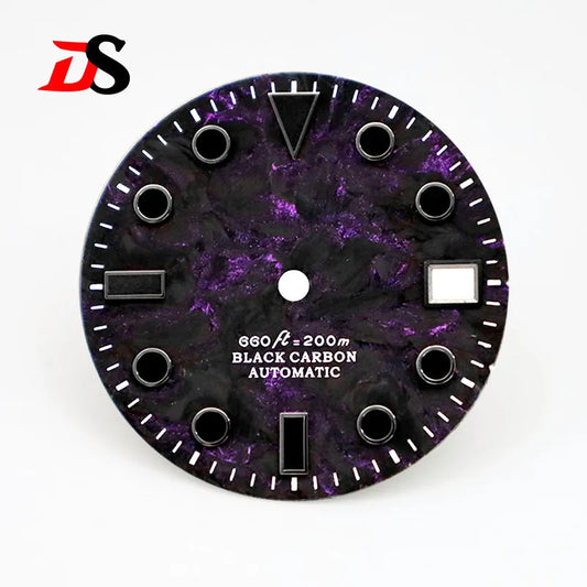 28.5mm Dial YM Index Rich Color Texture Carbon Fiber Dial Black Lume for NH35 Movement No date/3o'clock date