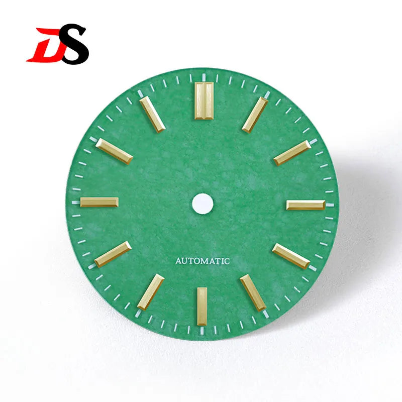 Natural 28.5mm Malay Jade Stone Dial No Lume NH35 NH38 Movement Blue Lume