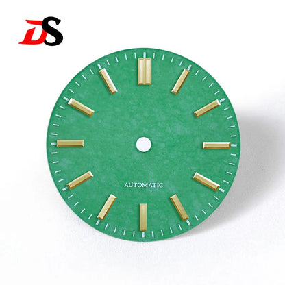 Natural 28.5mm Malay Jade Stone Dial No Lume NH35 NH38 Movement Blue Lume