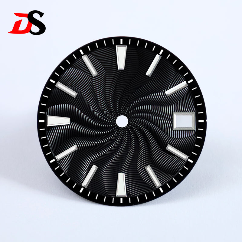 28.5mm Guilloche Dial Silver Index Blue Lume Sterile NH35NH38 Movement 3 O'clock /6O'clock /no Date