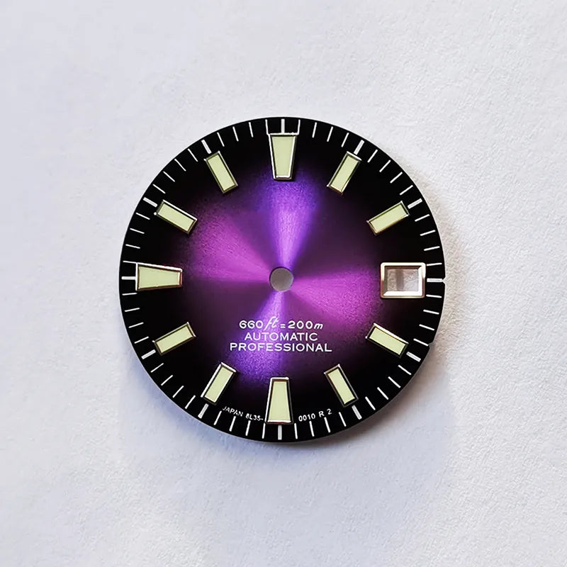 Sunburst Dial Green Lume Modified Watch NH35 Movement 28.5mm Dial