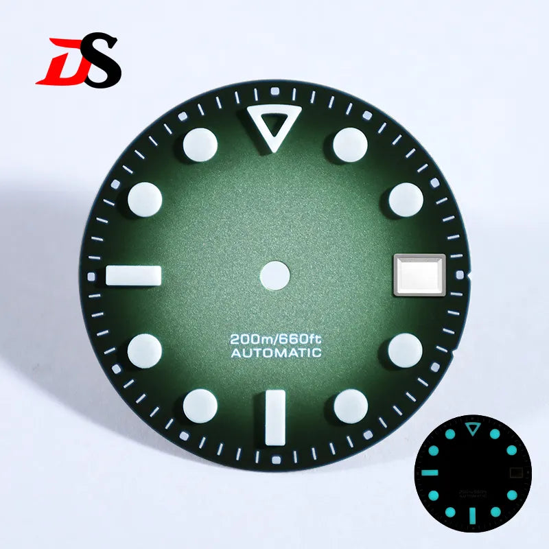 Matte Dial Hollow Index NH35 Dial 28.5mm Blue Lume for NH35 Movement 3 O'clock Date/no Date