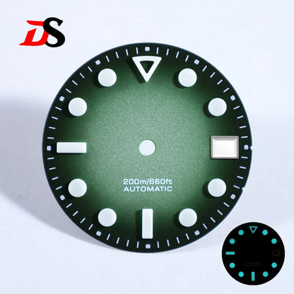 Matte Dial Hollow Index NH35 Dial 28.5mm Blue Lume for NH35 Movement 3 O'clock Date/no Date