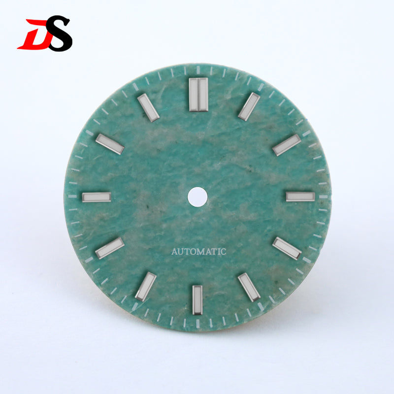 NH35 Dial Tianhe Jade 28.5mm White Tick Mark NH38 Movement Stone No Date Blue Lume/no Lume
