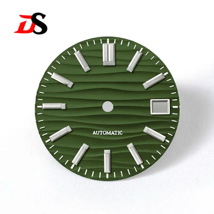 28.5mm Wave Dial No Lume NH35 Dial Blue Lume 3 O'clock/6 O'clock/no Date