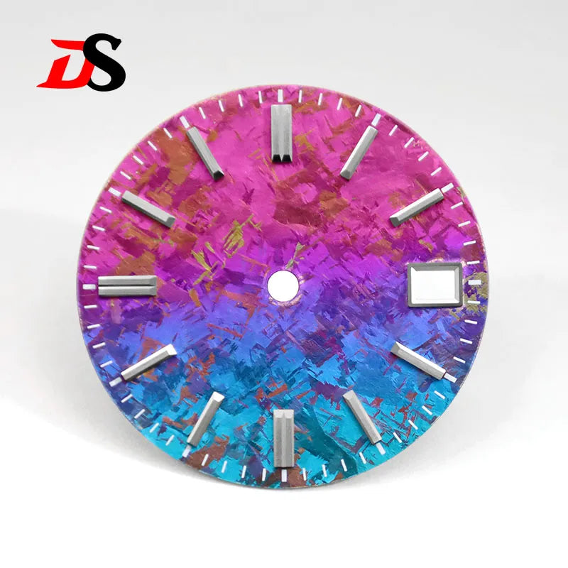 28.5mm Gradient Blue Green Watch Dial Crystal Titanium Texture NO Lume NH35 Movement