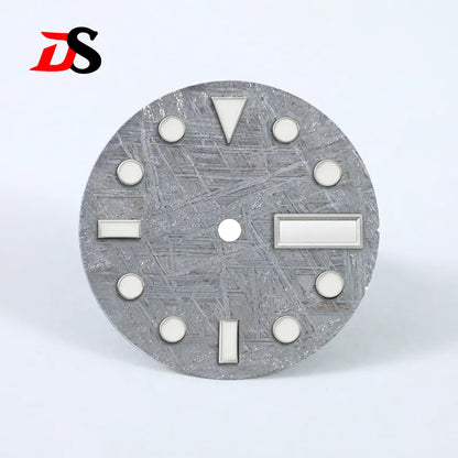 Natural 28.5mm Grey Meteorite Dial Day Date Blue Lume NH36 Movement No Tick Mark