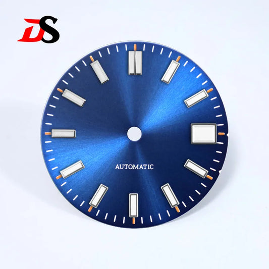 28.5mm Sunburst Dial Blue Lume Orange Date Index NH35 Movement