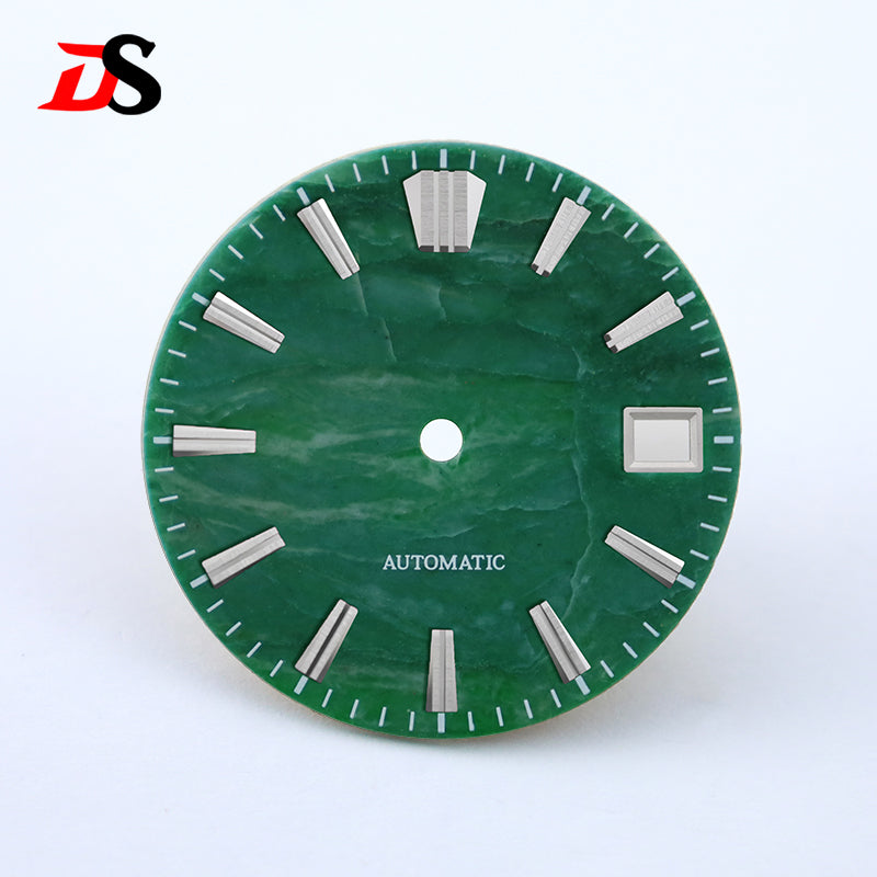 African Jade 28.5mm Dial No Lume NH38 Movement Date Blue Lume Stone Dial