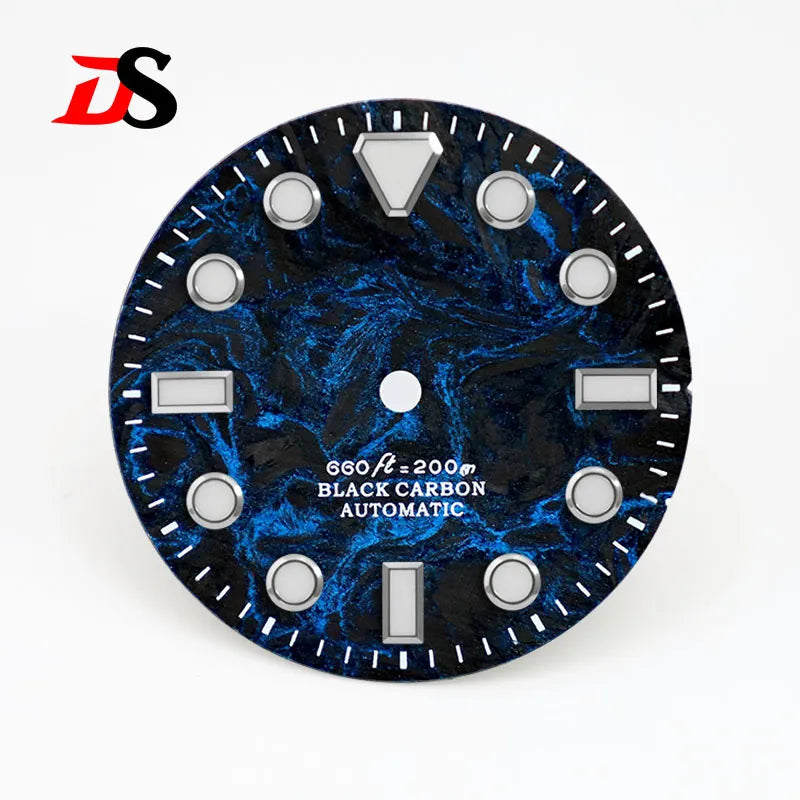 No Date Lava Texture Carbon Fiber Dial Rich Color Blue Lume for NH35 Movement 28.5mm