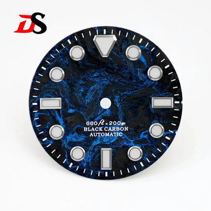 No Date Lava Texture Carbon Fiber Dial Rich Color Blue Lume for NH35 Movement 28.5mm