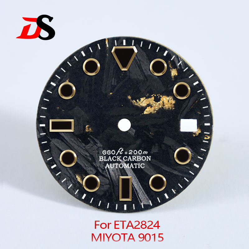 High Quality Carbon Fiber Dial Black Lume for MIYOTA 9015 /ETA2824 Movement 28.5MM