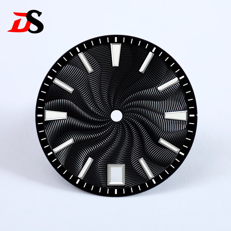 28.5mm Guilloche Dial Silver Index Blue Lume Sterile NH35NH38 Movement 3 O'clock /6O'clock /no Date